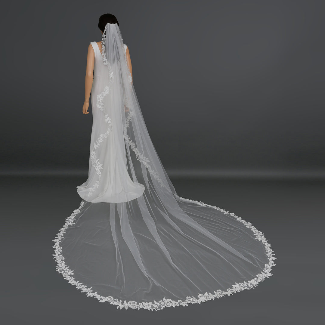 FS6217-AC bridal veil styled on model, back view.