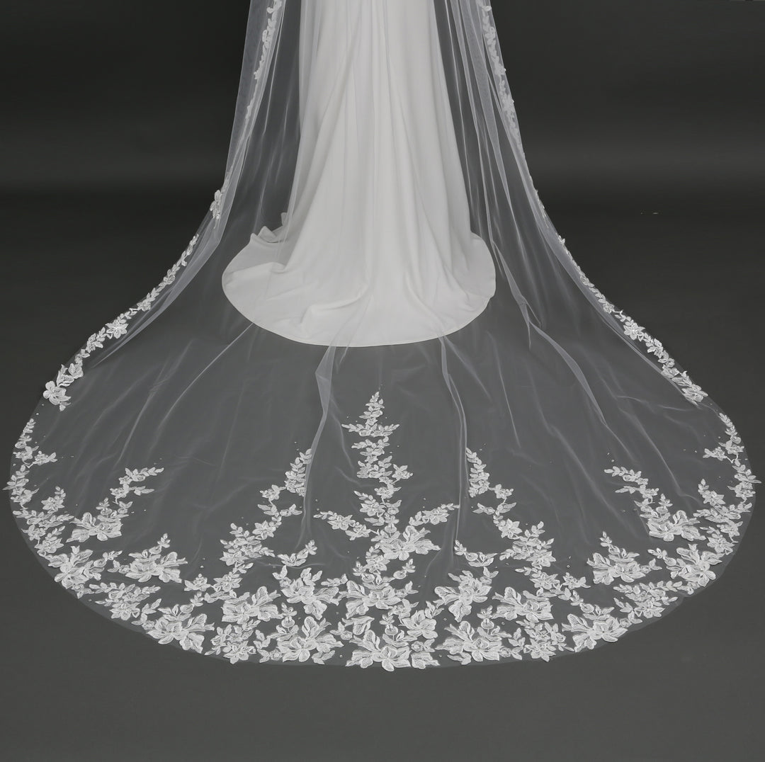 Side view of FS6224A showcasing scalloped edges and elegant drape.