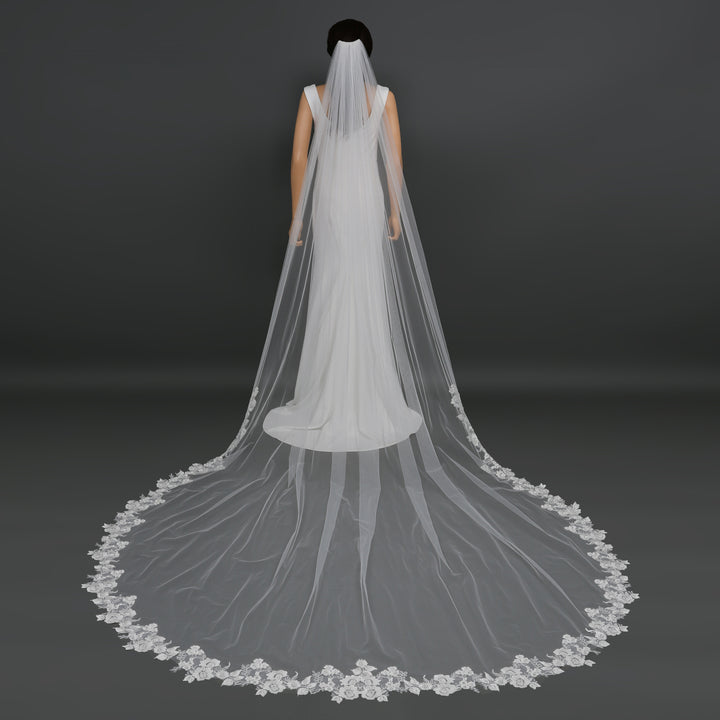 Detail of FS6230 floral lace veil with bead and sequin embellishments.