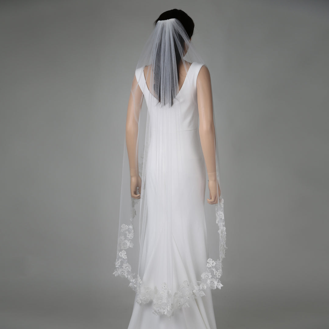 FS6230 styled on mannequin emphasizing scalloped lace edges.