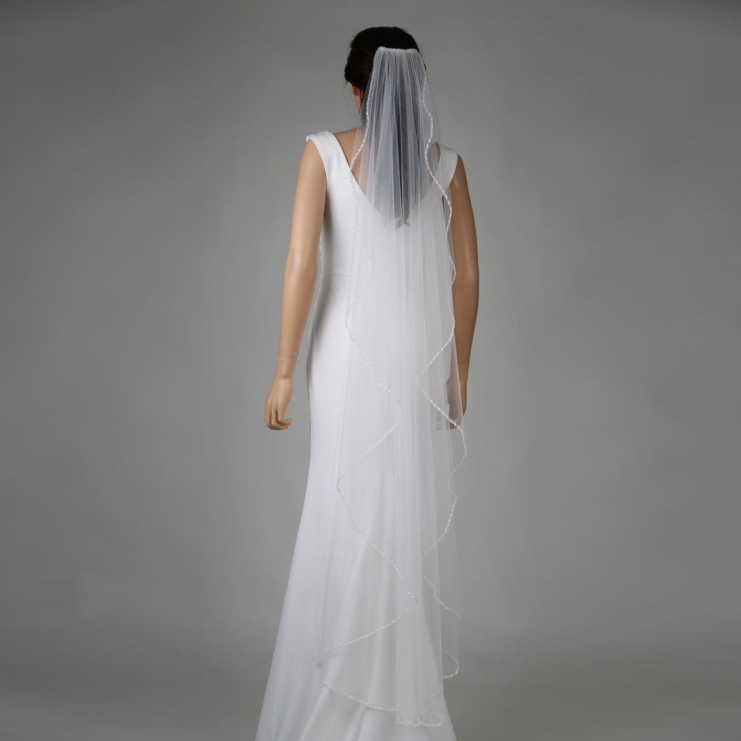 FS6238-AC styled on mannequin emphasizing scalloped lace edges.