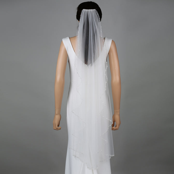 FS6244-AC bridal veil styled on mannequin, highlighting mid-length design.