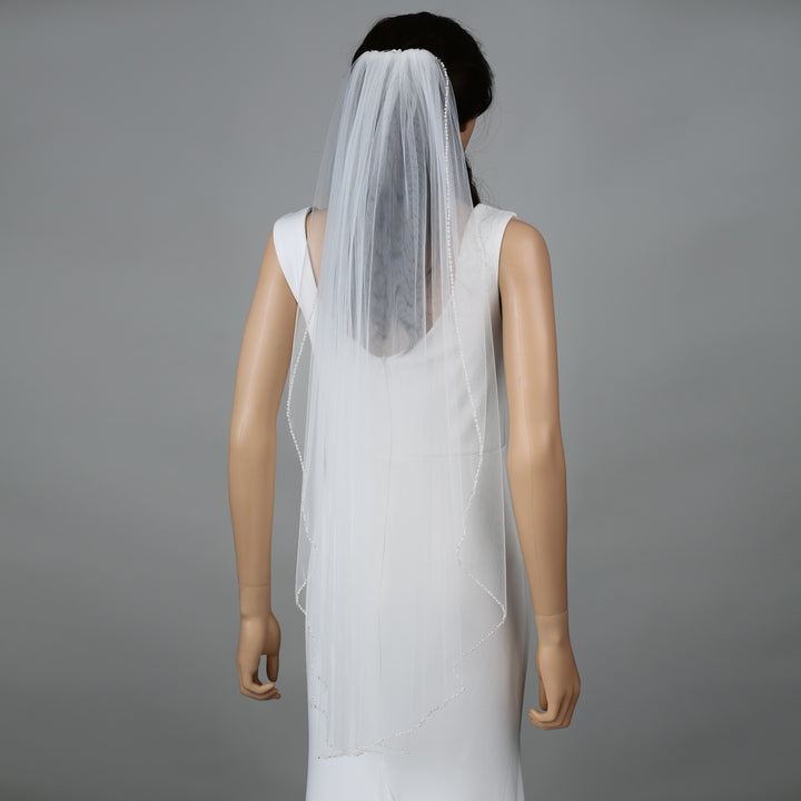 FS6269-3 bridal veil styled on mannequin, highlighting mid-length design.