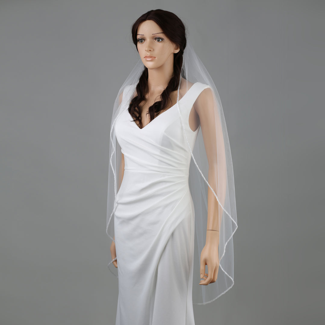 FS6280 cathedral veil styled with elegance on mannequin.