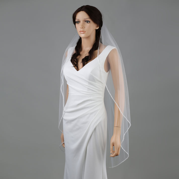 FS6280 cathedral veil styled with elegance on mannequin.