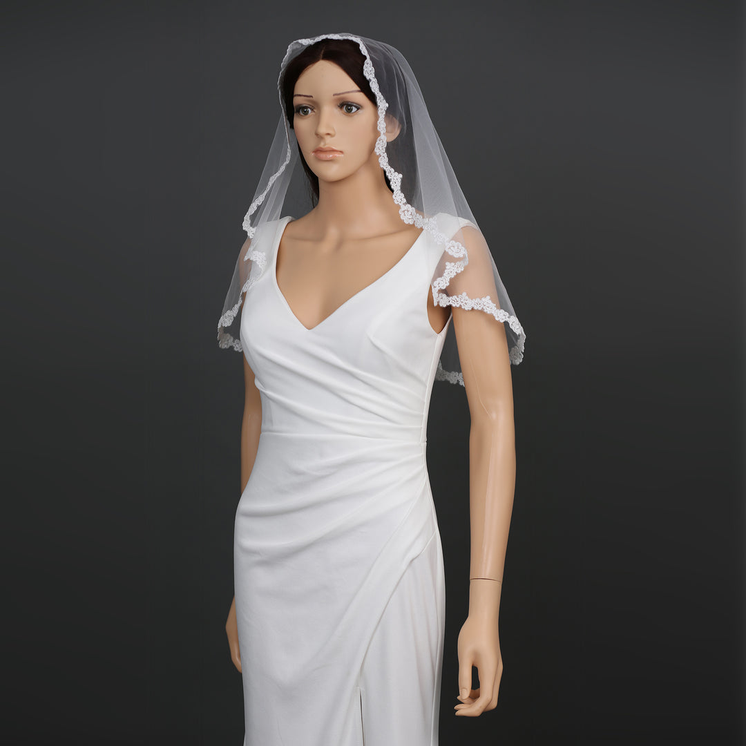 Side view of FS6316-M showcasing scalloped edges and elegant drape.