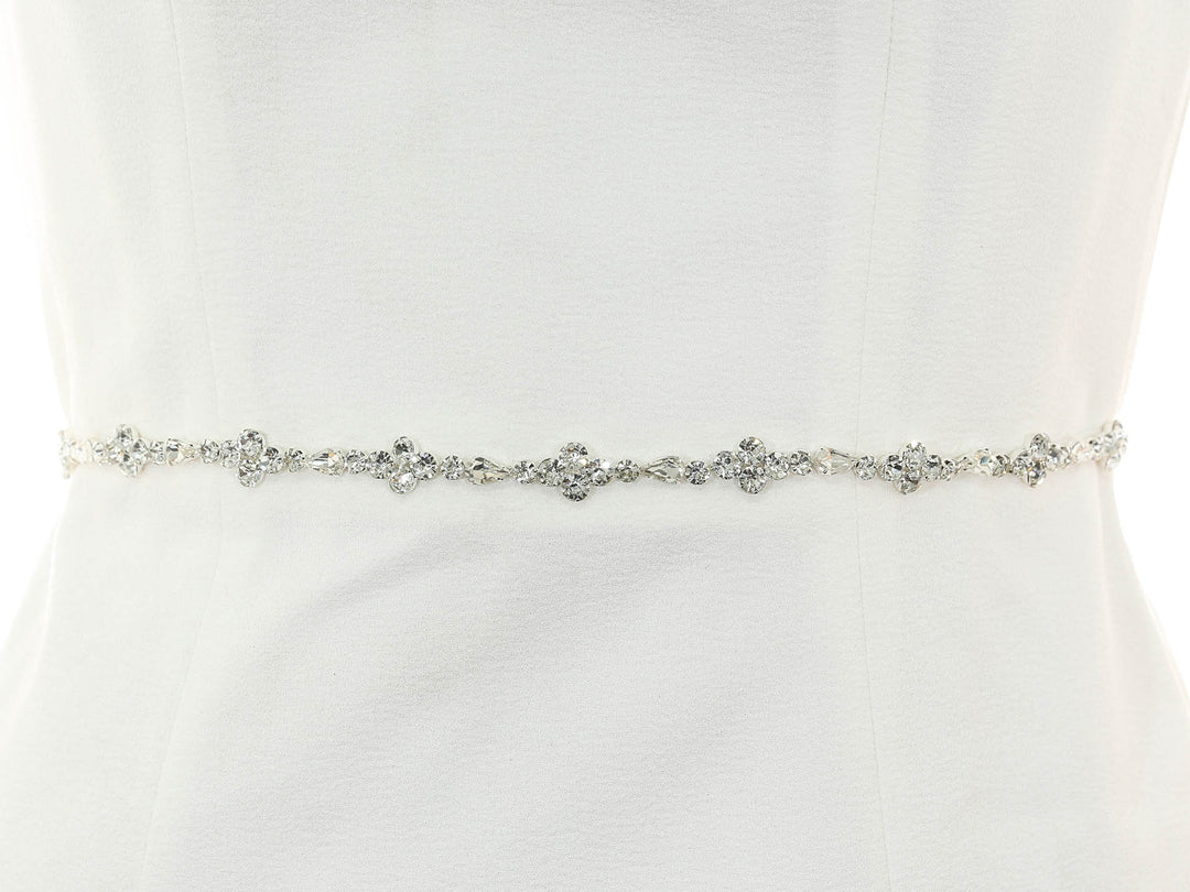 S1002 bridal sash with intricate lace detailing, full view.