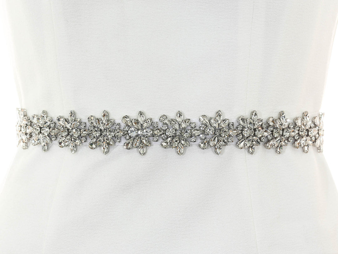 S1011 bridal sash with lace and bead embroidery, full view.