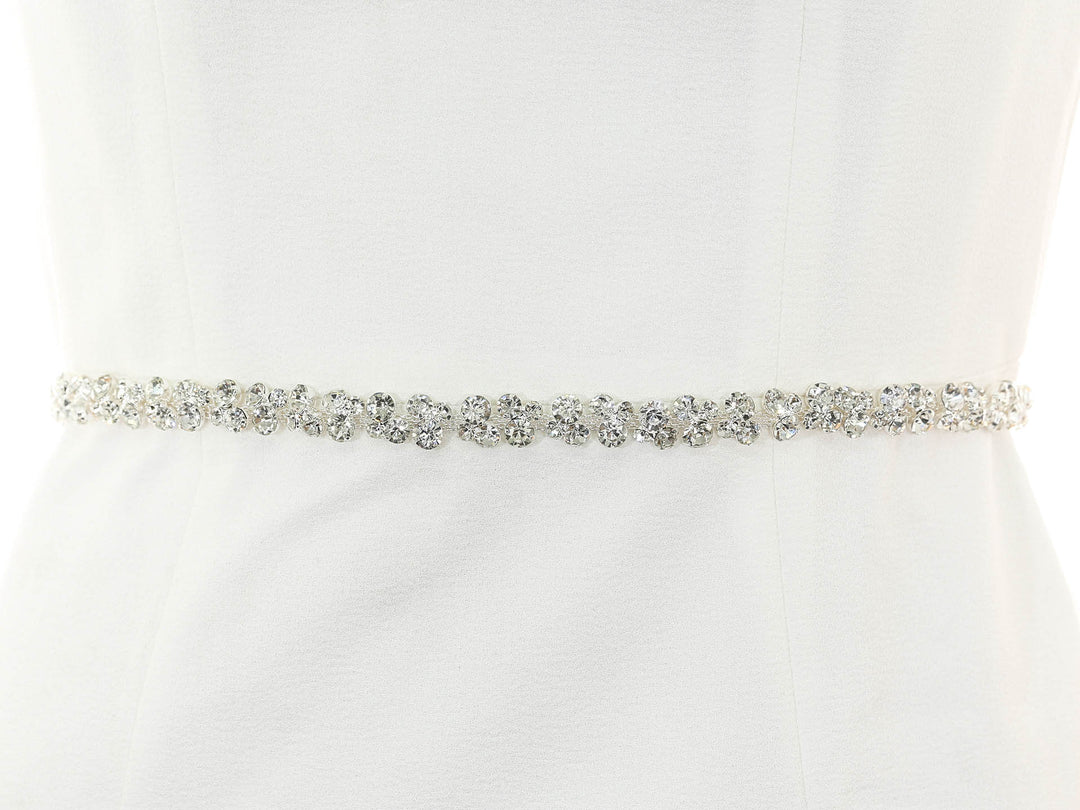 S1014 elegant bridal sash with floral embroidery, full view.